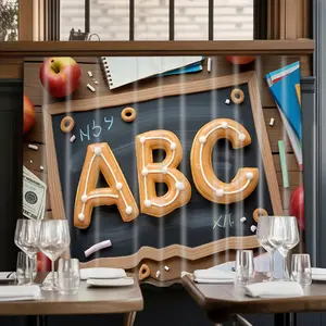 2D Flat Print 1pc,ABC letters,apples,and school supplies,Kitchen Utensil Print Curtain-Translucent Rod Pocket Design, Machine Washable Contemporary Art Decor for Kitchen,Living Room,Light Filtering Privacy,Light Filtering Drapes