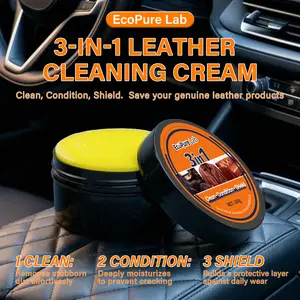 EcoPure Lab 3-in-1 Leather Cleaning Cream - Multipurpose No-Wash Detailing Product with Built-in Sponge - For Leather & Silicone Car Interiors - Mild, Gentle, Non-Irritating & Eco-Friendly