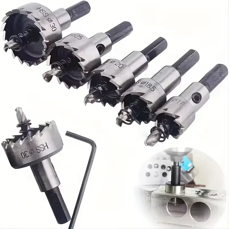 5pcs Durable Hole Saw Kit Hole Enlarging Drill Bits Multipurpose Drill Set Tool Gifts - Versatile, Anti-Snap, Rust-Resistant For Metal, Wood, & More; Easy Assembly & Clean
