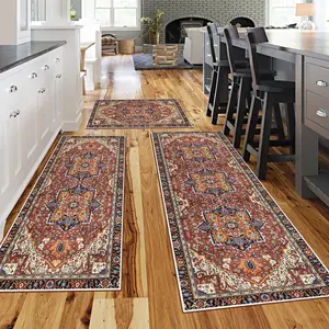 Warm Persian Vintage Pattern Kitchen Rug Set, Easy Storage & Clean, Non-Slip Mat for Bedroom Bathroom Laundry Room, Washable Vintage Rug, Home Decorative Rugs