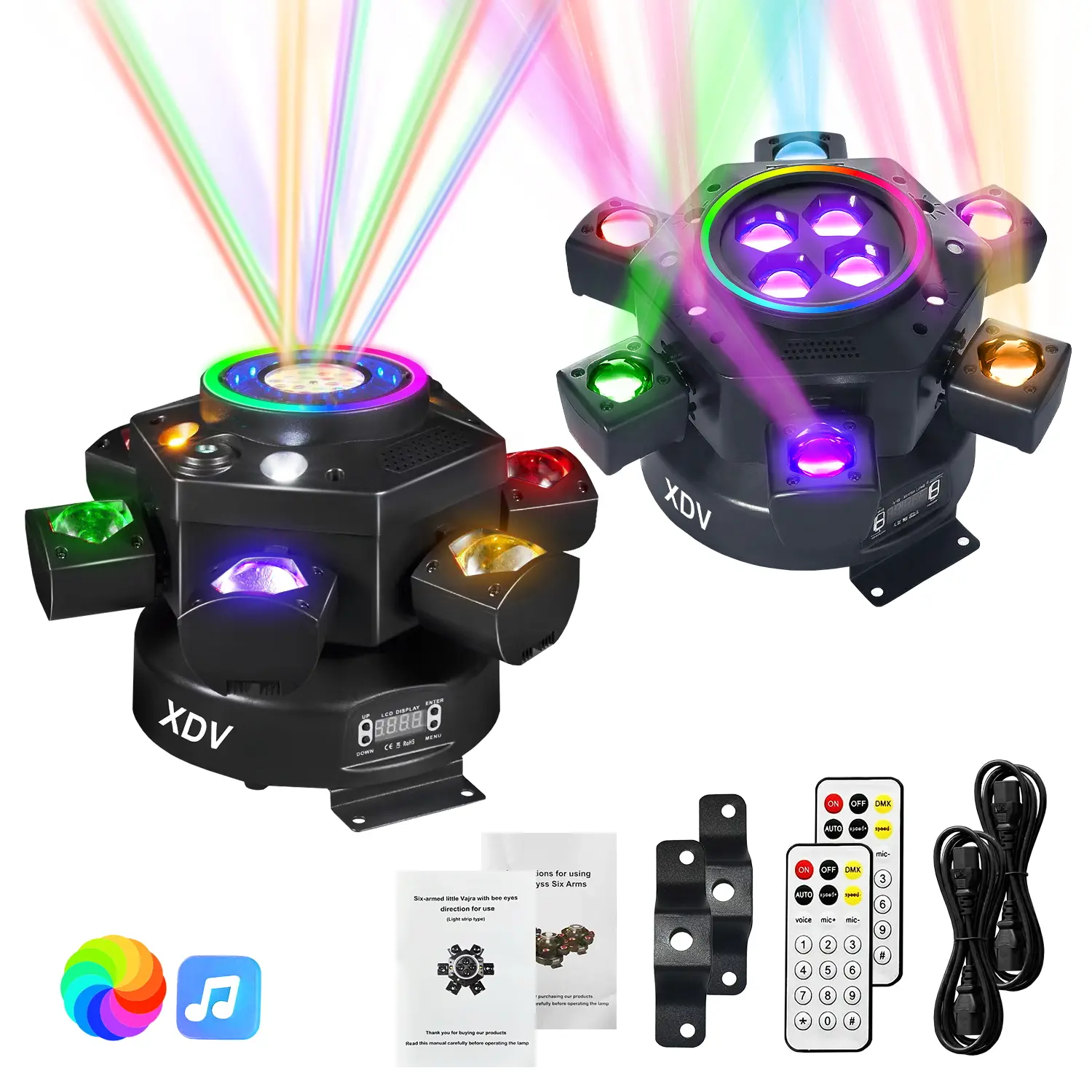 XDV 150W 6-Arm Moving Head DJ Stage Light - RGBW, Multi-Color LED Effects, Color Changing, Strobe, Ambient, DMX-512, Sound Active, Adjustable Light Intensity, Festive Decor for Parties, Weddings