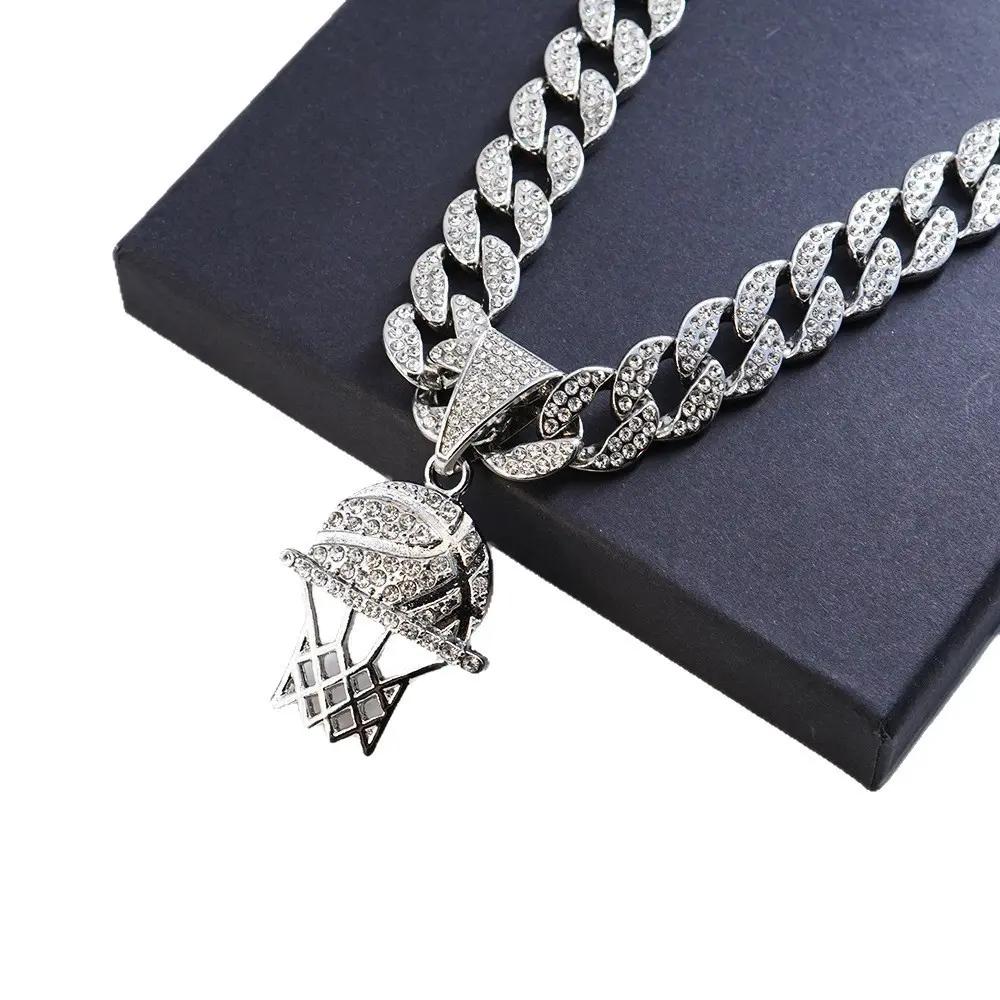 Hollow Basketball Hoop Pendant Necklace, Trendy Zinc Alloy Sports Jewelry for Unisex Basketball Fans, Unique Design, Unisex Names, Choking Hazard Small Parts, Elegant, Daily, Personality Fashion, Yes