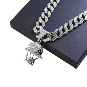 Men's Hollow Basketball Hoop Pendant Necklace - Trendy Alloy Sports Fashion Jewelry, Euro-American Style