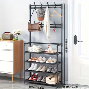 4-Tier Heavy-Duty Multifunctional Coat Rack & Shoe Rack with Hooks, Shoe Storage Shelf – Vertical Tree-Shaped Hanger for Entryway, Hallway, Bedroom & Hall, Easy to Assemble, Space-Saving & Practical Organizer