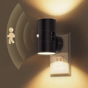 2PCS Motion Sensor Night Light, Dimmable Plug-in LED Night Light with Auto/On/Off Modes, Warm White, Adjustable Brightness 0-100LM for Hallway, Stairs, Bedroom, Bathroom