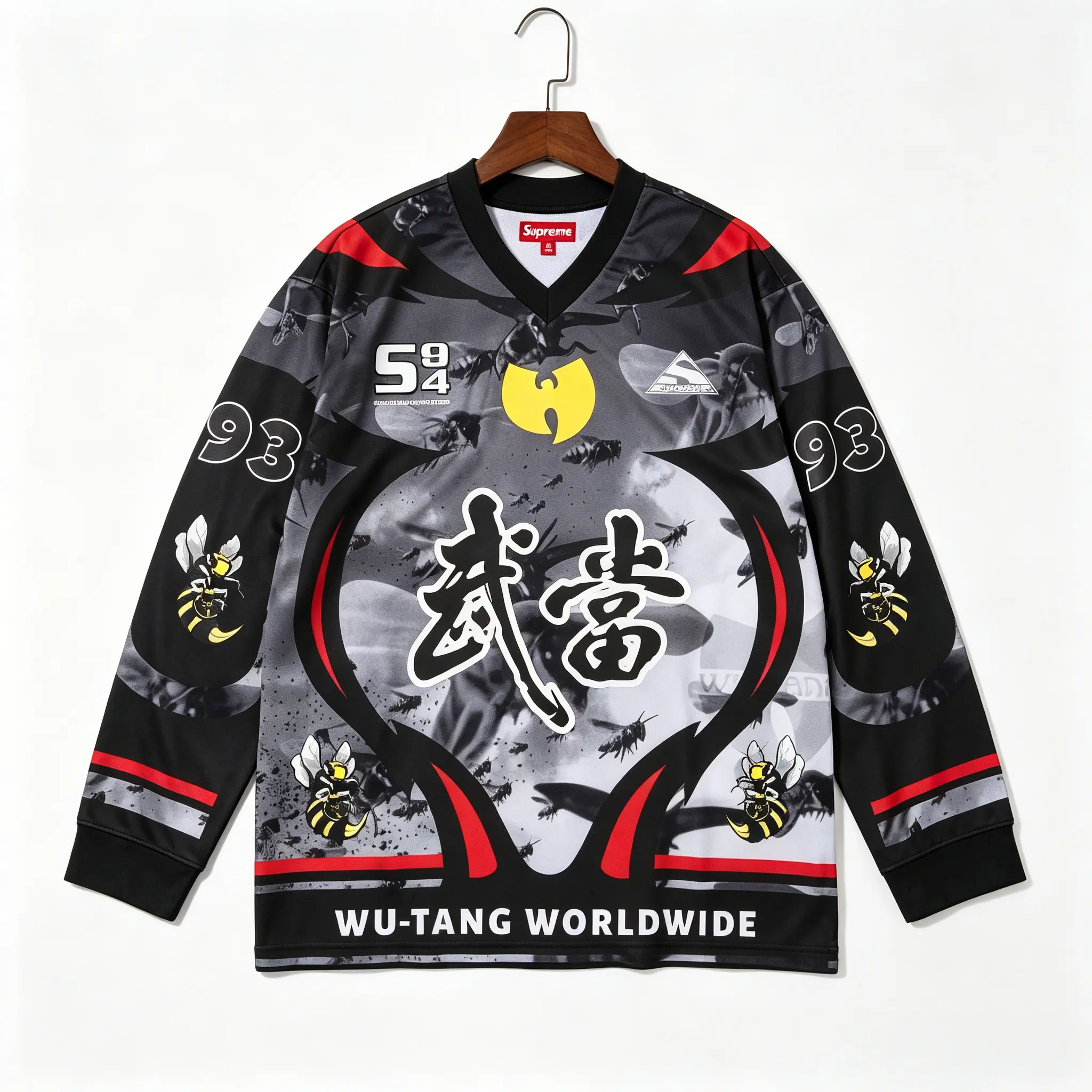 Supreme x Wu-Tang Clan Black Hockey Jersey, Men's Long-Sleeve Sports Top, FW25KN72