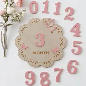 Wooden Calendar Plate Butterfly Theme Milestone, Multi-Functional Photo Prop and Bedroom/living Room Decor, Classic Style, Desktop Installation