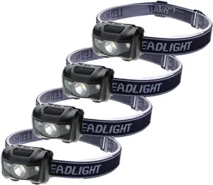 HappyOrange 4-Pack LED Headlamps - IPX4 Waterproof Head-Mounted Headlamps, 4-Mode Portable Multi-Mode Headlights with Red Light, 45° Adjustable, Lightweight for Camping, Emergency Use by Adults, Portable Multi-Mode Headlamps