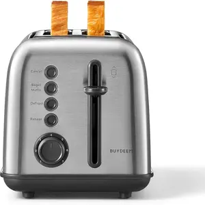 Retro Stainless Steel 2-Slice Toaster with 11x6 in Extra Wide Slots, High Lift Lever, Bagel Mode, Muffin Function, Removable Crumb Tray, 7 Shade Settings
