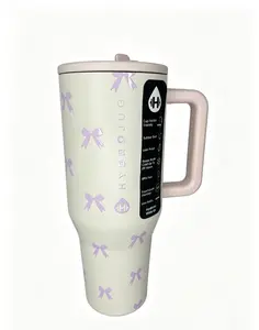 Coquette Bow 40oz Stainless Steel Tumbler with Pastel Pink Bow Spill-Proof Leakproof Straw for On-the-Go Girls Reusable Cup Holder Friendly  Drinkware Flasks Mug Bottles Bottled Water Bottles Portable outdoorfun