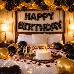 53PCS Black & Gold Birthday Party Decorations Set – Happy Birthday Foil Banner, Black & Gold Latex Balloons for Indoor & Outdoor Celebration