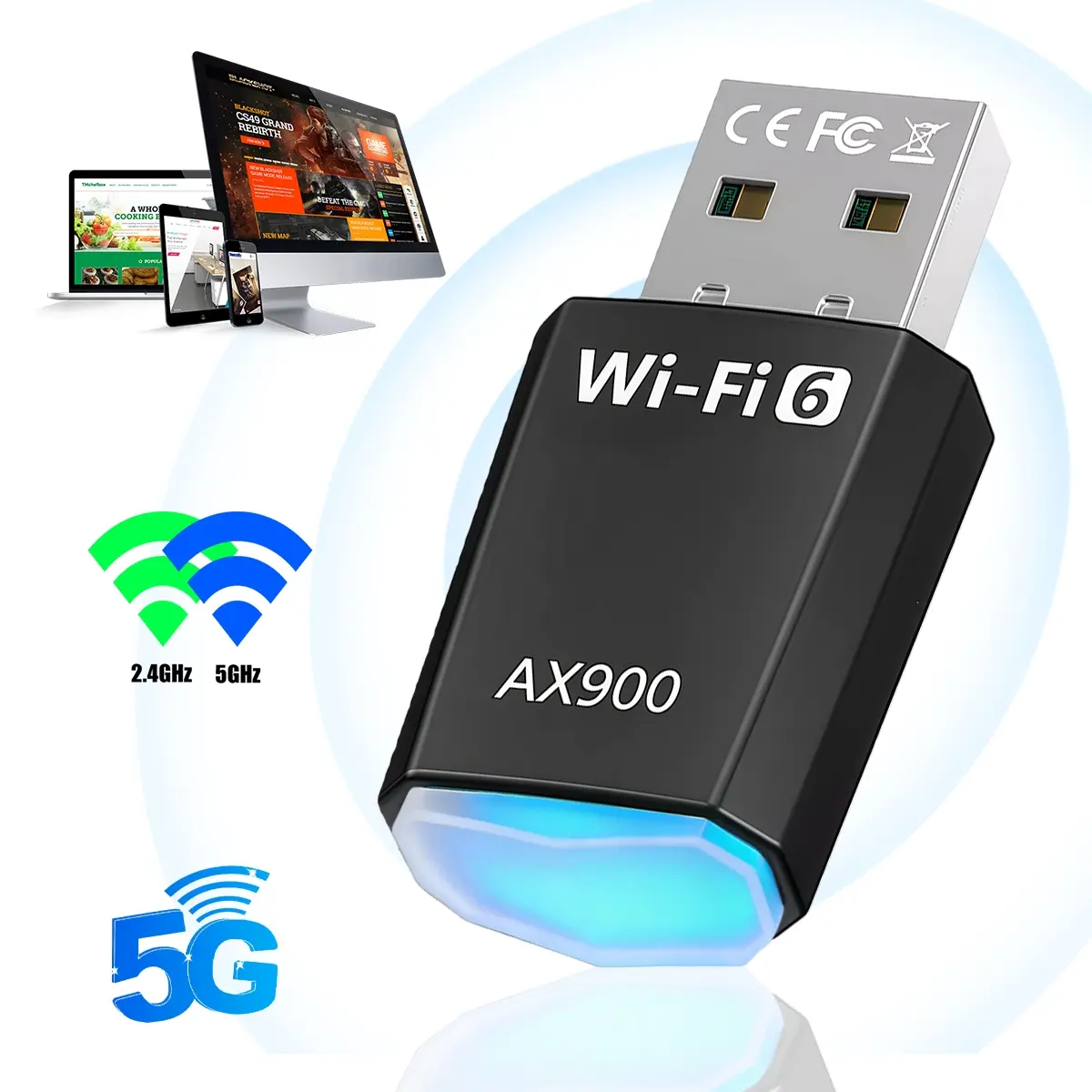 1300Mbps USB 3.0 Wireless Network Card, Dual Band USB 3.0 WiFi Wireless Network Plug Play Dongle  WiFi 6 Dual Band PCIe Adapter for Desktop,WPA-PSK/WPA2-PSK/WPA3