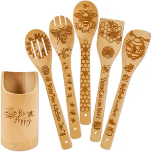 6 count  Wooden Cooking  Spoons Set,Bumble  Kitchen Utensil Decor and Accessories for ,Honeybee Themed Gifts for Women,Honeybee Stuff for  Lovers,Housewarming,Birthday,Mothers Day