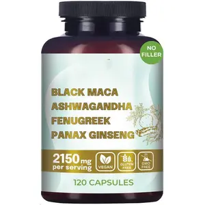 4-in-1 Organic Black Maca Root, Ashwagandha,Fenugreek, Panax Ginseng Supplement for Menand Women in Capsules by Why Not NaturalHealthcare Edible