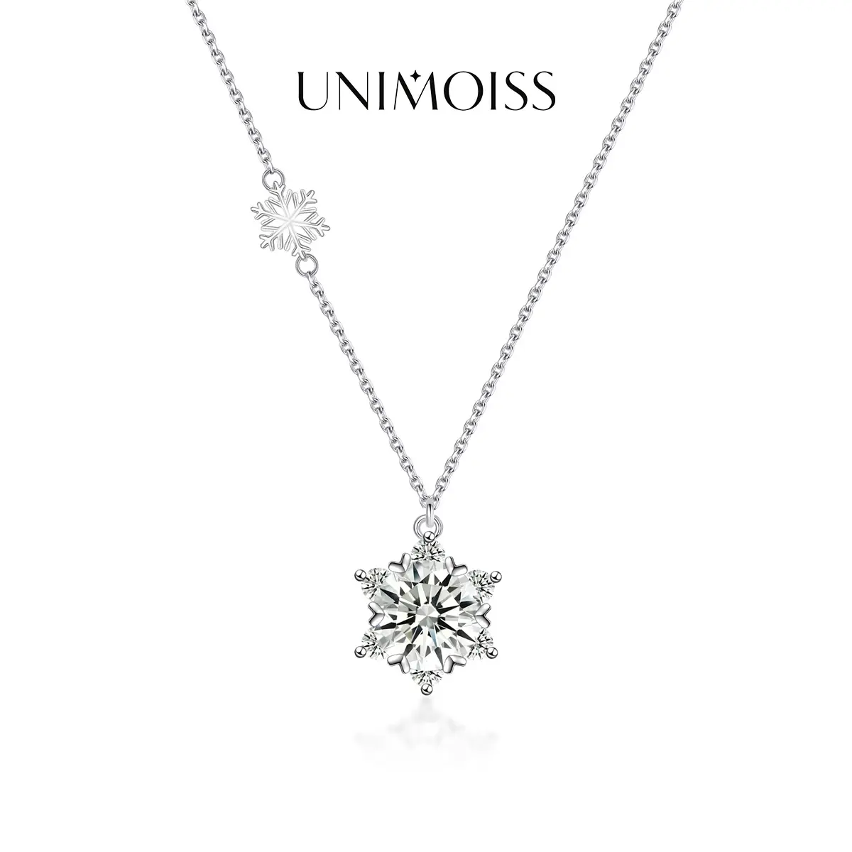 UniMoiss Moissanite 1-2ct Ice Crystal Snowflake Pendant Necklace Silver-Plated Wedding Engagement Anniversary Romantic Elegant Gift Daily Wear