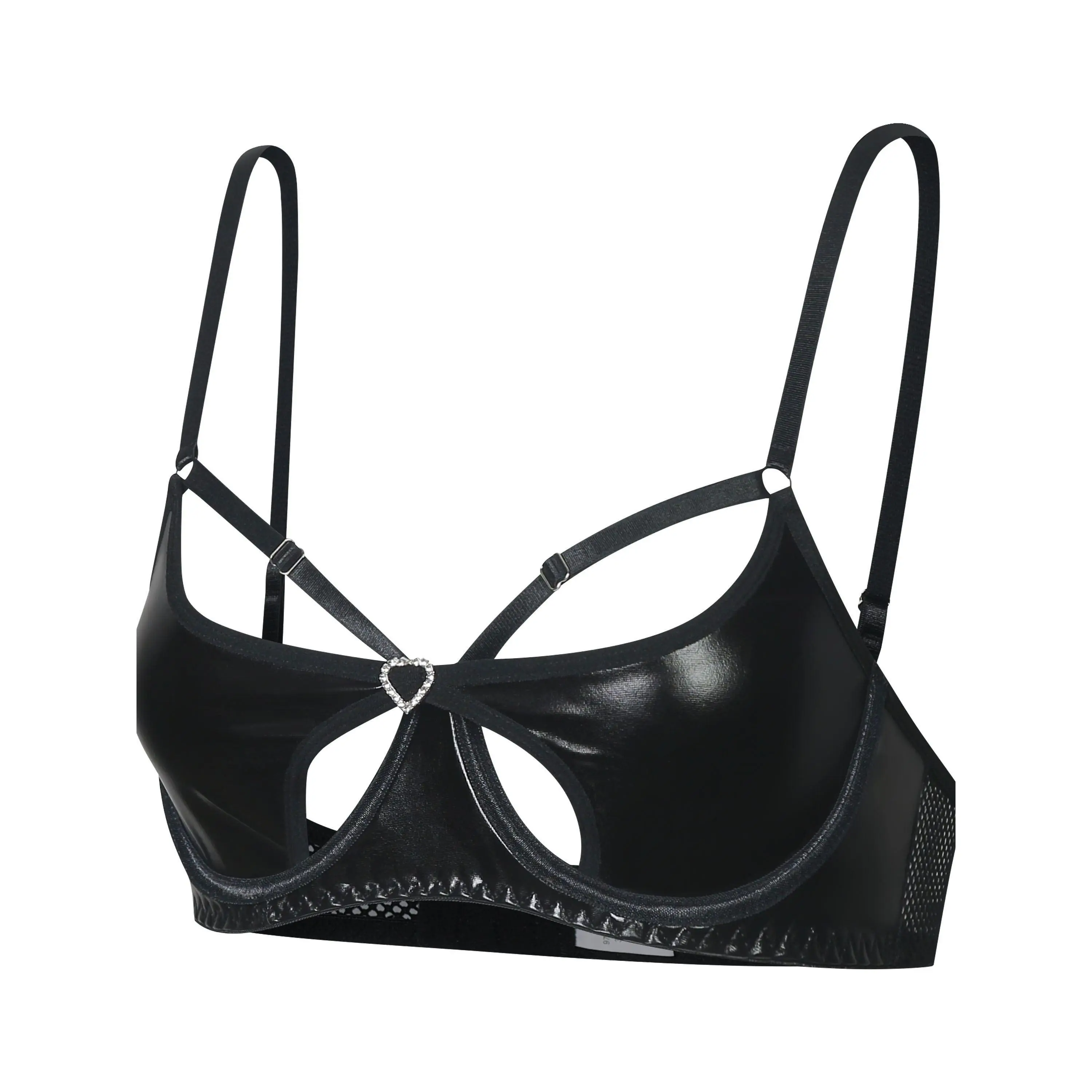Heart Ring Linked Bra, Hollow Out Fishnet Stitching Bra, Women's Sexy Lingerie & Underwear