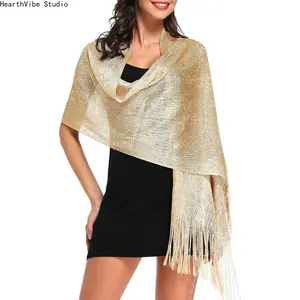 Solid-Color Metallic Thread Shawl — Bridal, Bridesmaid, Wedding Party, and Evening Gown Wrap; Sun Protection Scarf
