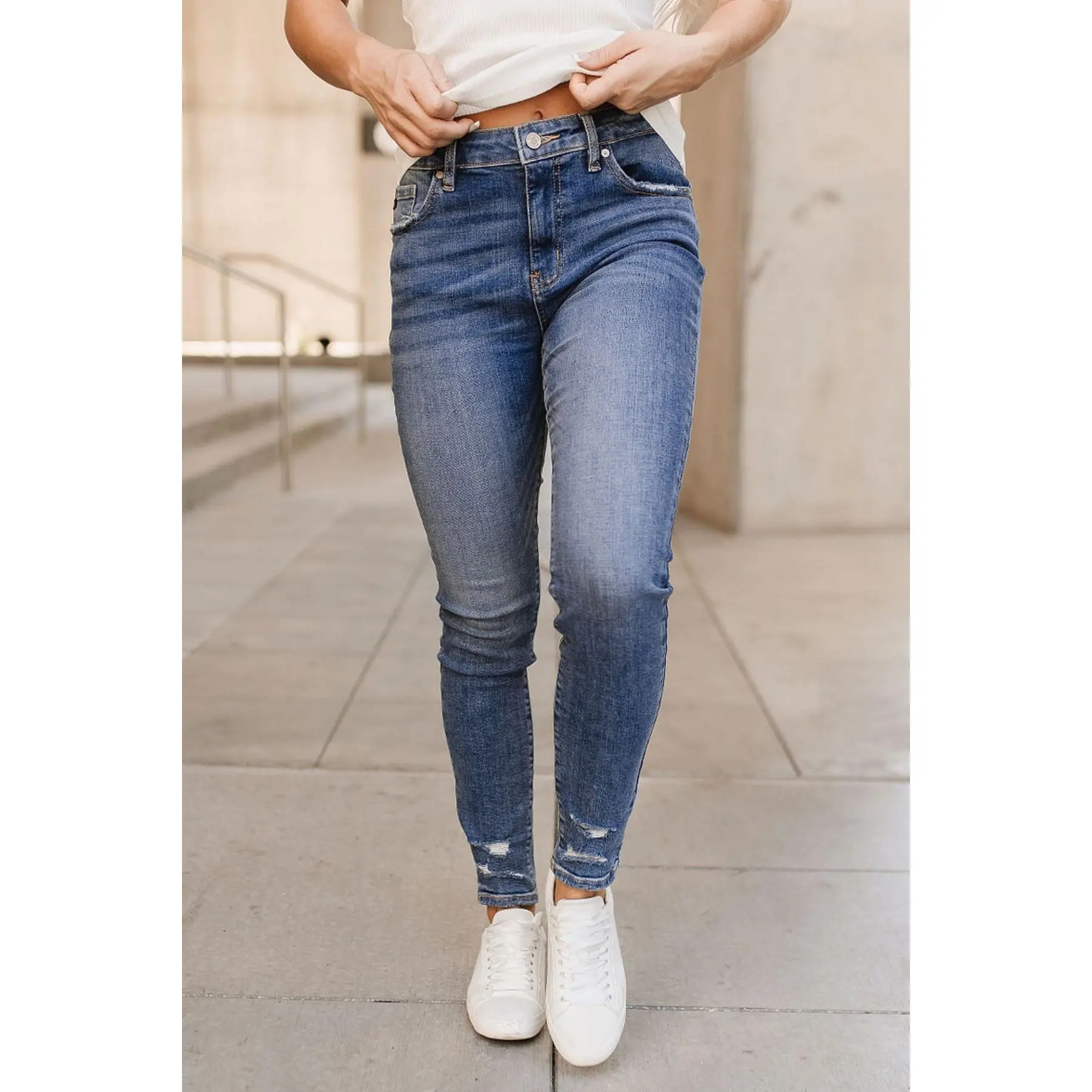 Ampersand Avenue 622 Denim - Distressed Ankle Skinny Jeans