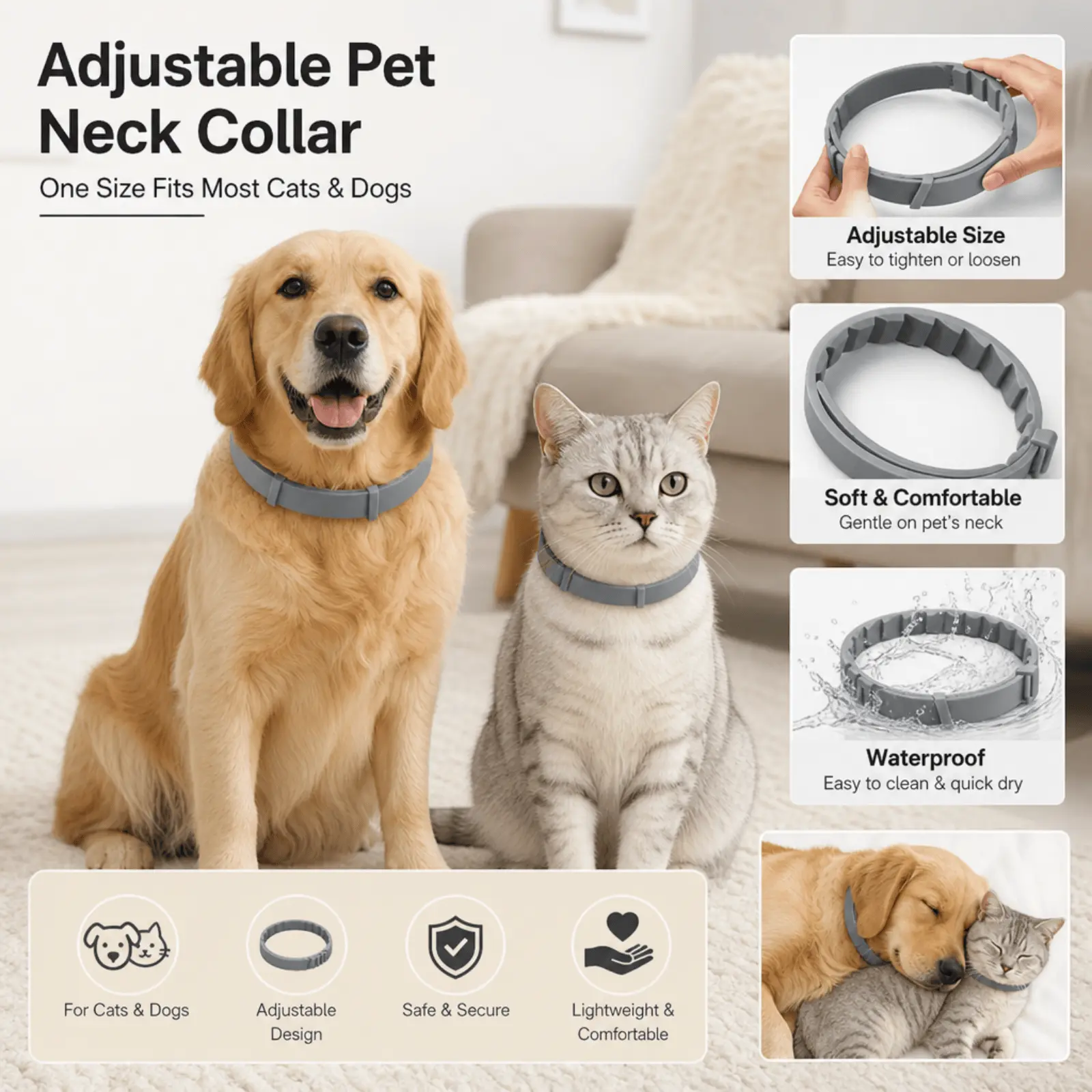 Adjustable Pet Comfort Collar for Dogs and Cats, Soft Everyday Collar, Long Lasting Pet Collar for  for Indoor and Outdoor Use