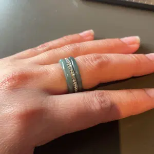 2 Skinny Jade Ring +  Zirconia Ring - Green Crystal Stacking Ring - Natural Gemstone Ring - Boho Jewelry - Gift for Her DOVEVITA JRD