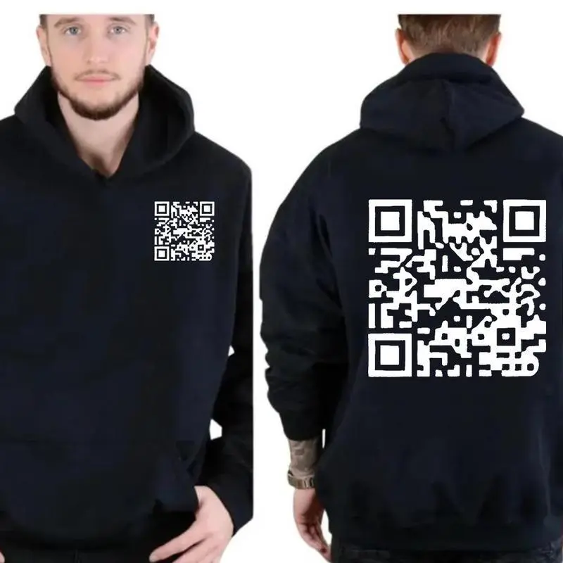 F You Or What Ever You Want To Say Funny QR Code Hoodie 2 Sides Unisex Fabric Cotton For Menswear Womenswear Streetwear