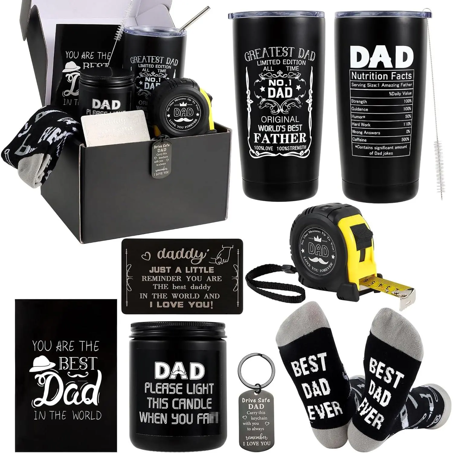 Dad Gifts for Men Dad Stuff Father's Day  for Men  Dad Ever Gifts for Dad from Daughter Include Tumbler Mug Wallet Card Candle Tape Measure  Socks Card for Dad Christmas