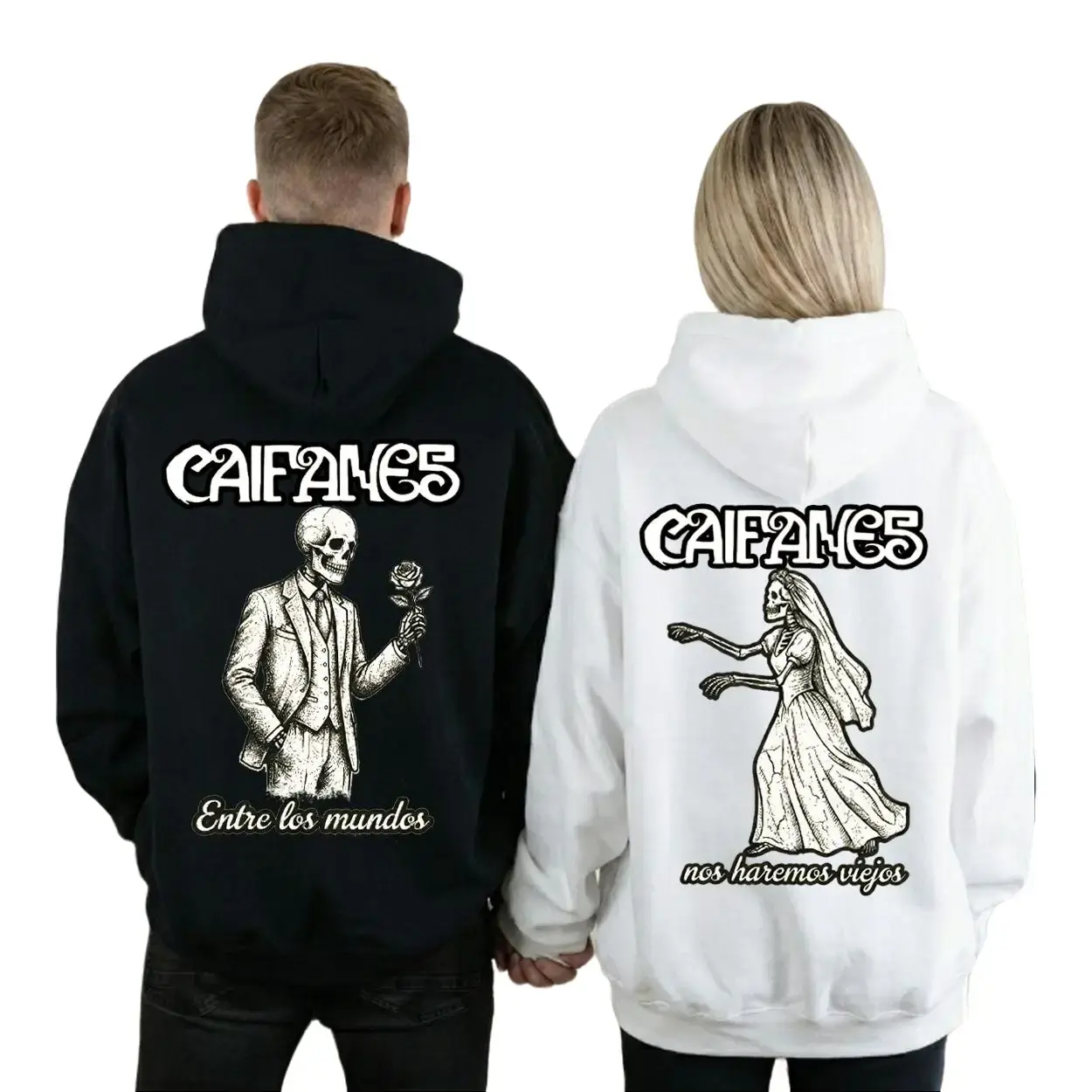 Caifanes Rock Skeleton Vintage Couple Matching Hoodies Graphic Hoodie Casual Fleece Fabric Pullover Hooded Sweatshirt Women for Men