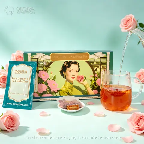 Caffeine Free Period Tea Rose Red Date Brown Sugar And Ginger Tea 7packs 119g(Brown Sugar And Ginger Tea 12g×7pcs） Rose And Red Date Tea (5g×7pcs）WIth Red Date,Brown Sugar, Goji Berry,Rose, Bamboo And Ginger, Tea Blend, Flavor