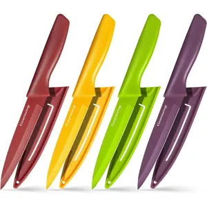 4-Pack 4.5" Paring Knife Set Stainless Steel with Covers Ergonomic Handle