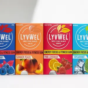 Caffeine Chewing Gum 4 Packs - 80mg per Piece - Blue Raspberry Pink Lemonade Spearmint & Peach Sweet Tea Flavors Energy Focus Fitness Gum