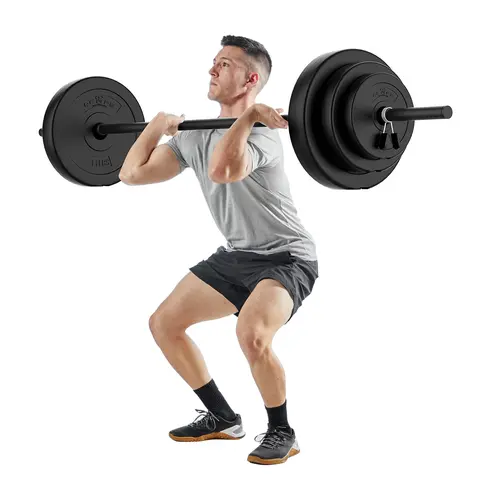 RELIFE Adjustable Standard Barbell Fitness Set - 44 lbs, 4.8 ft Bar, Eco Rubber Plates, Spring Clips, Quiet Grip, Easy to Assemble, Unisex At Home Weights for Lifting, Muscle Toning, Resistance Training Equipment