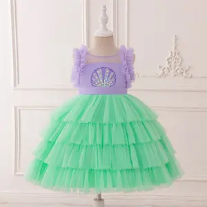 3-8Y Lilac 023 Cartoon Cosplay Costume Fancy Carnival Kids Clothes Performance Princess Theme Party Holiday Girls Beading Mesh Layered Ball Gown Children Cocktail Dress