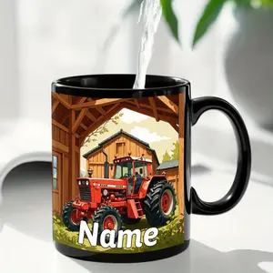1pc 11oz Black Ceramic Cartoon Tractor Cup - Washable, Durable, Heat Resistant, Customizable Name Personalization, Reusable Kitchen Drinkware for Birthday Gifts, Suitable for Hot/Cold Drinks, Juice, Milk