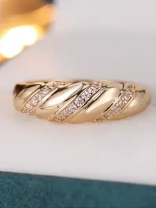 Luxury Fashion Rhinestone Decor Ring, White Synthetic Zirconia Embellished, Golden Twist Women's Ring, Ladies Haute Sense Jewellery, Matching Trendy, Hundred Jewelry, Birthday Gift