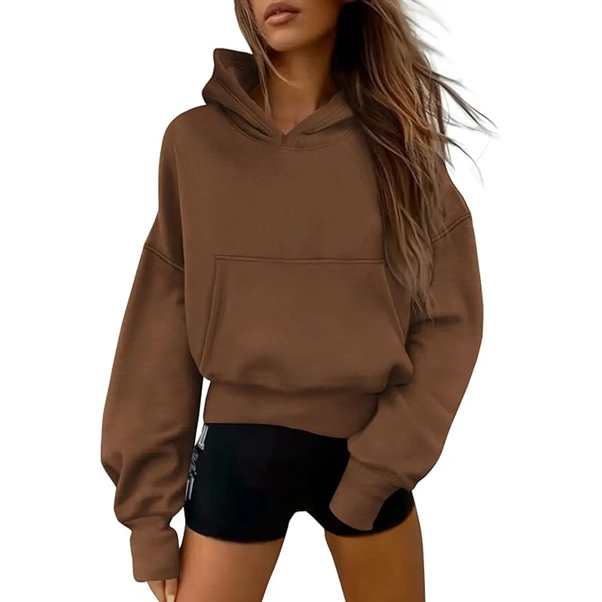 PrettyGarden Women's Cropped Fall Hoodie [With Pockets] Hooded Sweatshirts Long Sleeve Fleeced Inside Comfy Pullover Trendy  Winter Fashion Clothes, Minimalist Womenswear