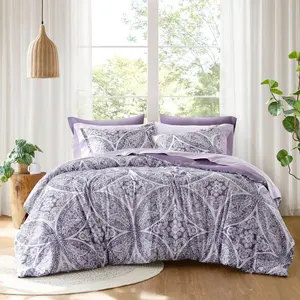 9Pcs Premium Touch BIAB Comforter Set, Metallic Print Trending Design Bedding Set with Matching Shams and Sheets, Purple, King