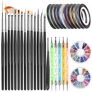 ✨32-Piece Professional Nail Art Tool Set✨including nail brushes/gold and silver decorative strips/dotting pens/acrylic rhinestones. Ideal for creating French manicures, recommended by nail technicians as a complete tool kit.