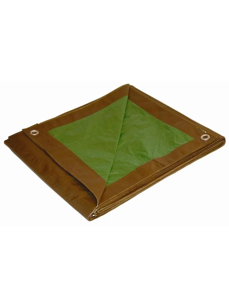 Industrial Heavy-Duty Cross Weave 8 ft x 10 ft Brown & Green Reversible Polyethylene Tarp, Outdoor Cover for Hiking Camping & Sports Use