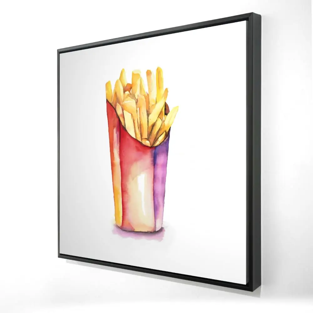360 stand Vibrant Artistic Watercolor French Fries Framed Print - 36x36 in Framed Artwork, Kitchen Wall Photo Decor, Gastronomy Home Decoration, Hanging Wall Art, Home Decor Accessory, Art Illustrations, Food, Decorative Art Prints