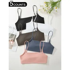 Women’s high-elastic, breathable plain sporty bra set - comfortable all-season casual underwear, 5-piece pack, wireless design, yoga sports bra