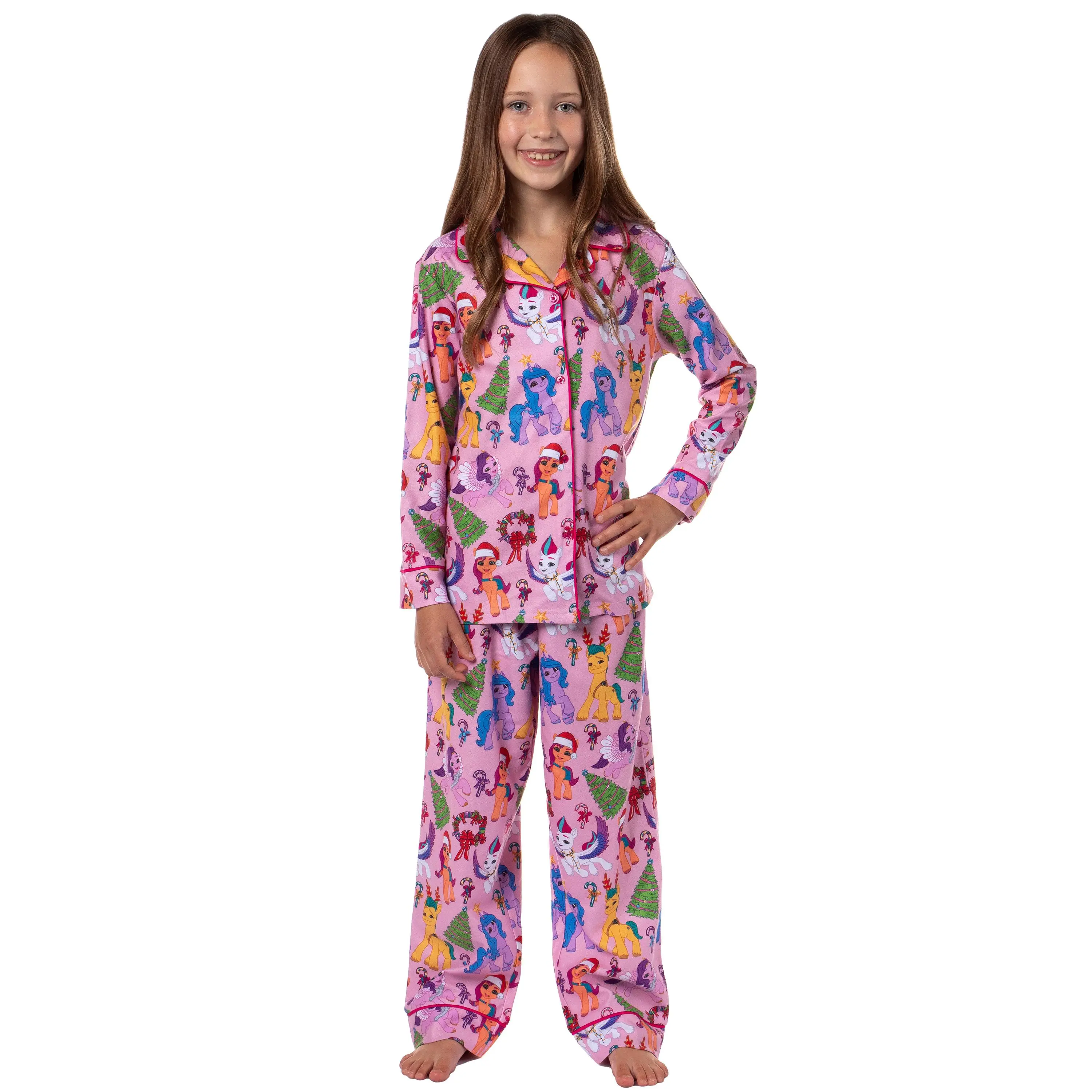 PJammy Girls' My Little Pony: A New Generation Christmas Pyjama Set - Sunny Starscout Character Art, Button Down Sleepwear with Candy Canes