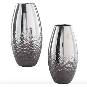 Glazed Ceramic Vases in Silver (Set of 2)