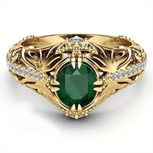 Emerald plated 14k gold ring, luxurious fashion trend simulation diamond engagement ring