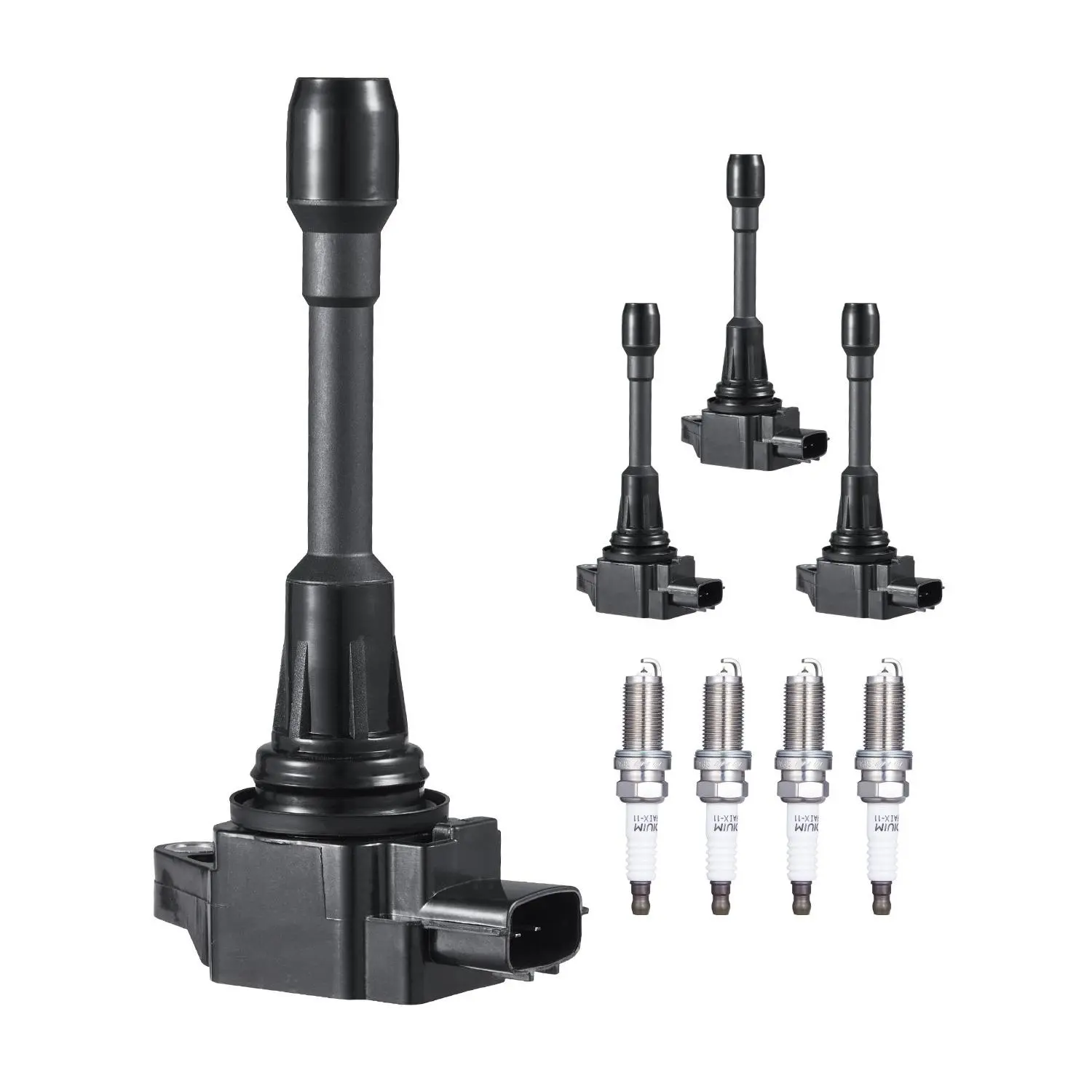 【DealsForYouDays】VEVOR Ignition Coil Pack and Spark Plugs, Set of 4, Compatible with Nissan Altima Versa Sentra Cube Rogue NV200 2.5L 2.0L 1.8L 1.6L L4, Replacement for 22448ED000 22448JA00A 22448JA00C 22448-JA00A, 4 Pcs