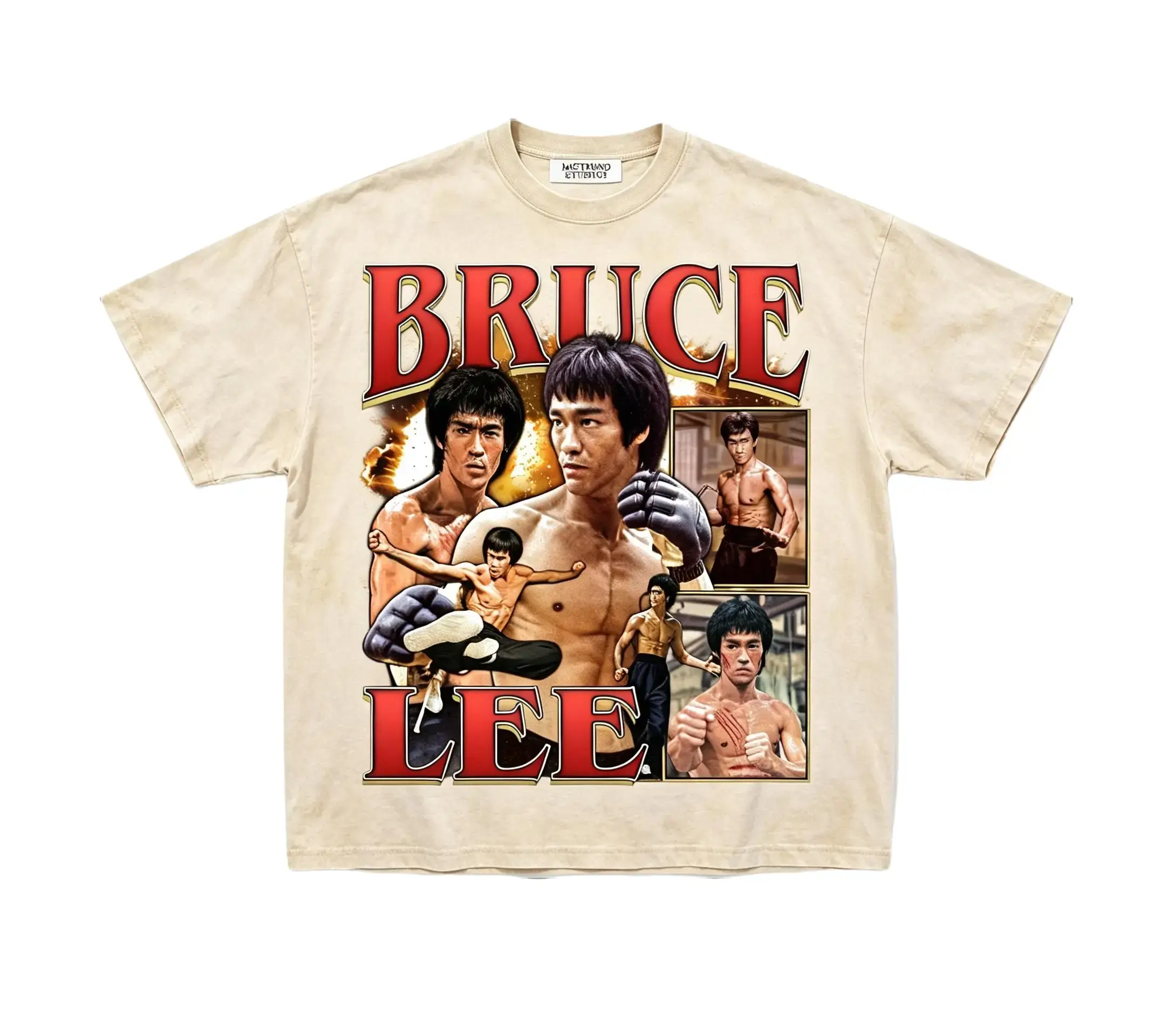 Vintage Cream Washed T-Shirt, Retro Kung Fu Fighter Collage Graphic Tee, Oversized Unisex Short Sleeve, Martial Arts Portrait Print, Casual Streetwear, Daily Outfit, Martial Art Lover Gift,Men fashion graphic tee,Printed pattern t-shirt, everyday tshirt