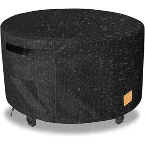 Fire Pit Cover Round 50 inch,Waterproof 600D Duty Fire Pit Cover,Round Gas Fire Pit/Table Cover,50" Dia X 24"H,Black