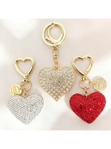 1PC Fashion Keychain Heart-shaped Rhinestone Pendant Charm Keyring for Women Holiday Gift