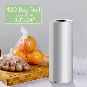 Organiser 10" X 14" Plastic Produce Bag on a Roll - Clear Design for Grocery Use, 400 bags/roll