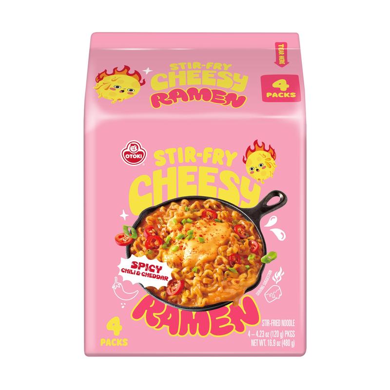 OTOKI Stir-Fry Cheesy Ramen – Spicy Chili & Cheddar Flavor | Bold, Cheesy & Spicy Stir-Fry Korean Instant Noodles (4 Pack, 15.66oz)