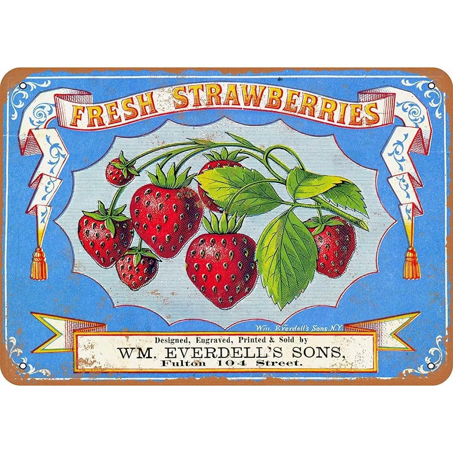 Vintage Retro 8x12 Sign 1868 Fresh Strawberries Berries Funny Fruits Vegetables Food Sweet Summer Wall Decor Home Decor Novlety Tin Metal Sign